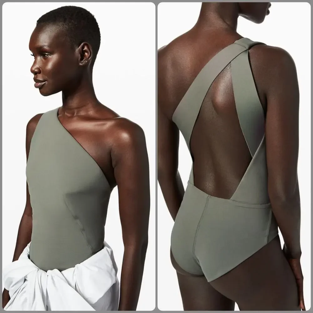 Lululemon Lab Asymmetrical One-Shoulder Bodysuit‎ Full-On Luxtreme Green Sz 6